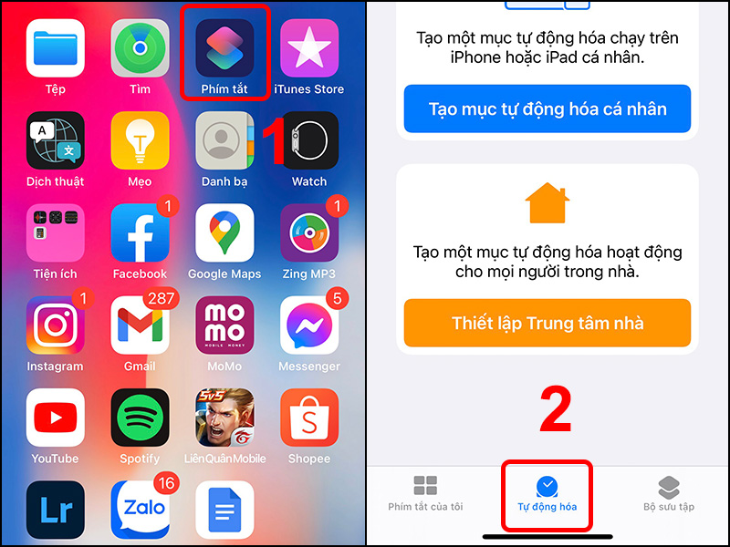 Vào Phím tắt và chuyển qua tab Tự động hóa