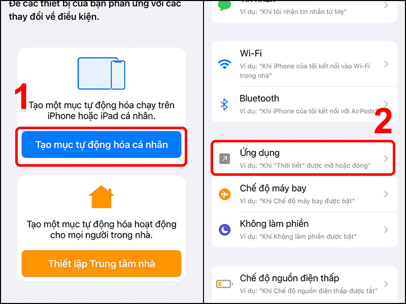 Nhấn vào Tạo thư mục tự động hóa cá nhân và chọn Ứng dụng