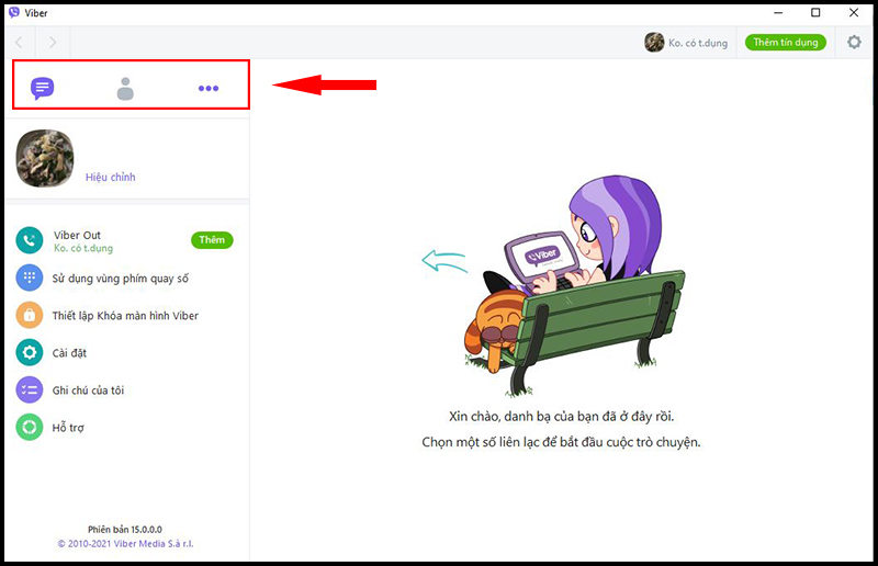 Giao diện Viber trên máy tính