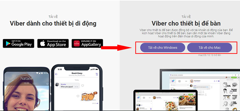 Truy cập link tải Viber cho máy tính