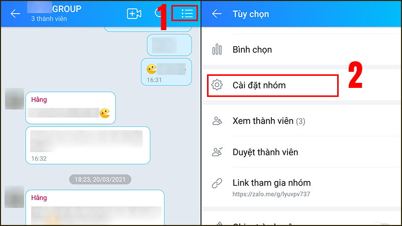 Tìm chọn mục Cài đặt nhóm trong tùy chọn