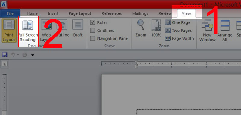 Cách bật full màn hình Word 2010