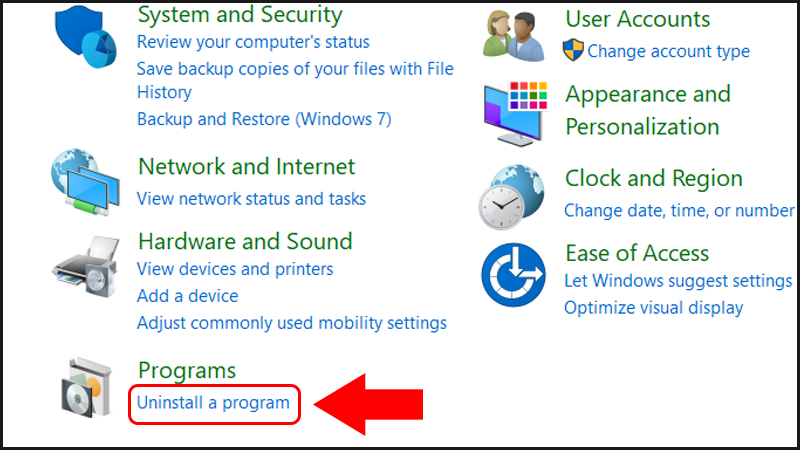 Chọn Uninstall a program
