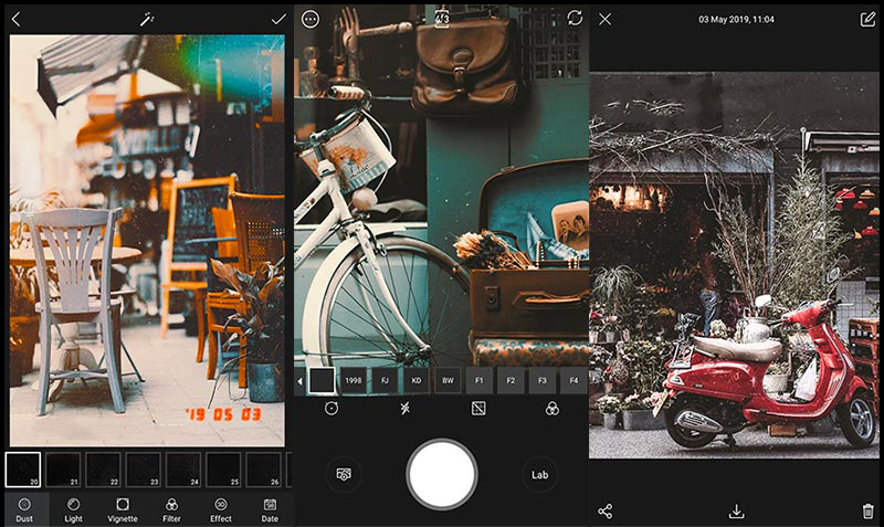 Giao diện chụp ảnh của app 1998 Cam