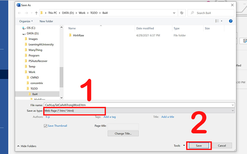 Hình lưu file dưới dạng Web page (*.html;*.html)