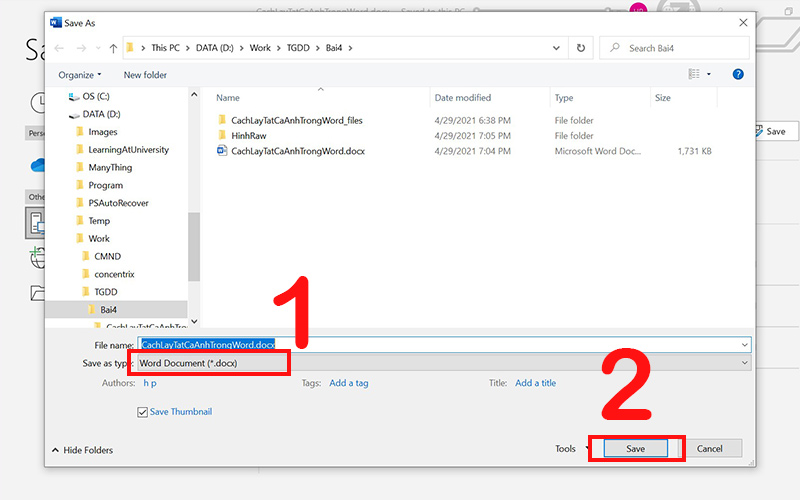 Hình lưu file word dưới dạng Word Document