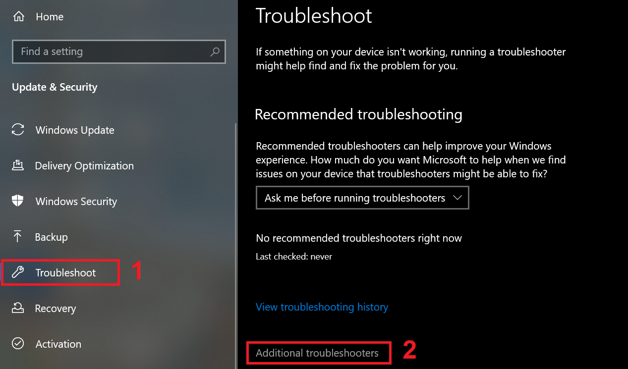 Sử dụng tính năng Troubleshoot