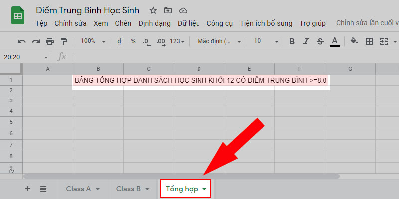 Tạo sheet Tổng hợp