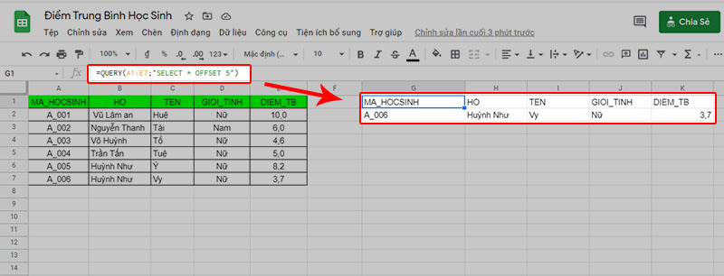 QUERY kết hợp Offset