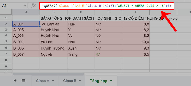 Tổng hợp dữ liệu tại Sheet Tổng hợp