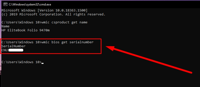 Nhập wmic bios get serialnumber để biết số seri máy tính