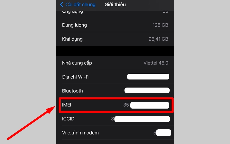 Cuộn xuống để xem số IMEI