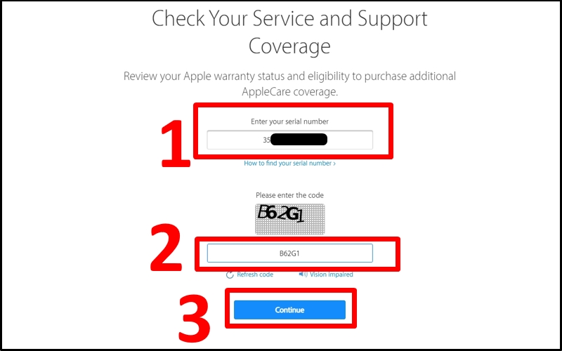 Kiểm tra IMEI trên trang hỗ trợ của Apple