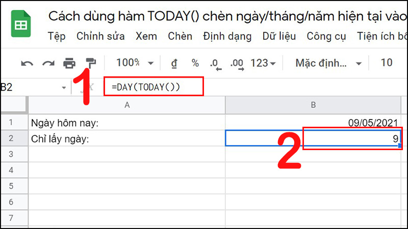 Hàm TODAY() kết hợp với hàm DAY()