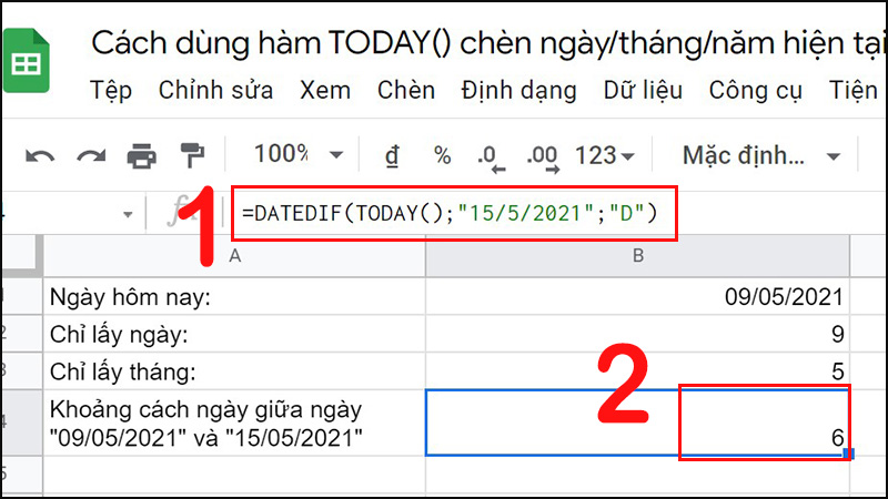 Hàm TODAY() kết hợp với DATEDIF() 