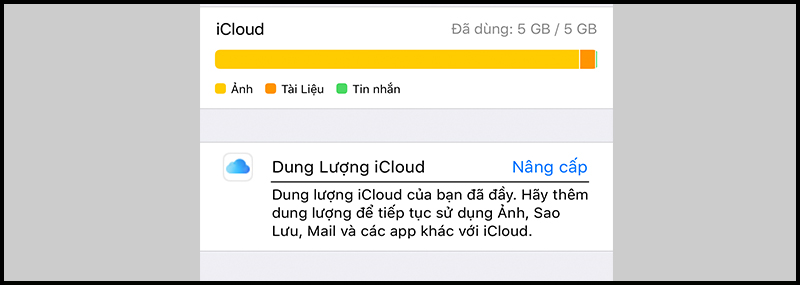 Thông báo dung lượng iCloud đã đầy