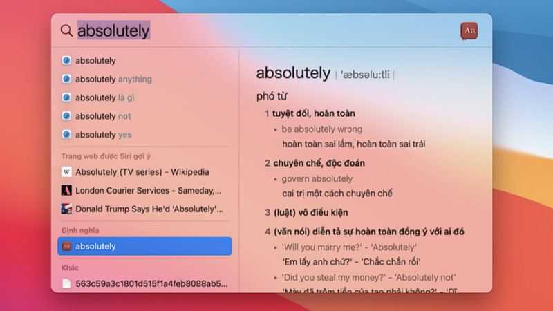 Sử dụng tính năng tra từ nhanh trên Spotlight