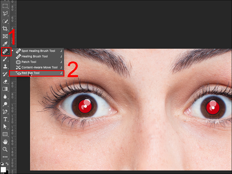 Chọn công cụ Red Eye Tool