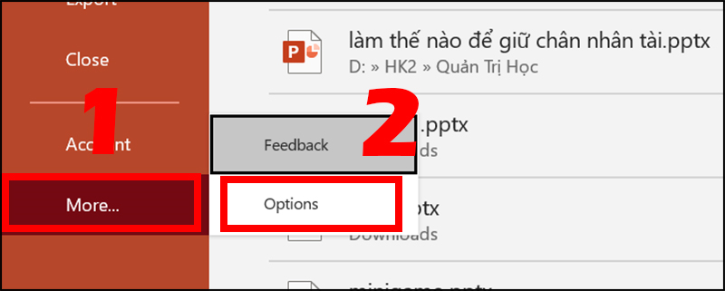 Chọn Options