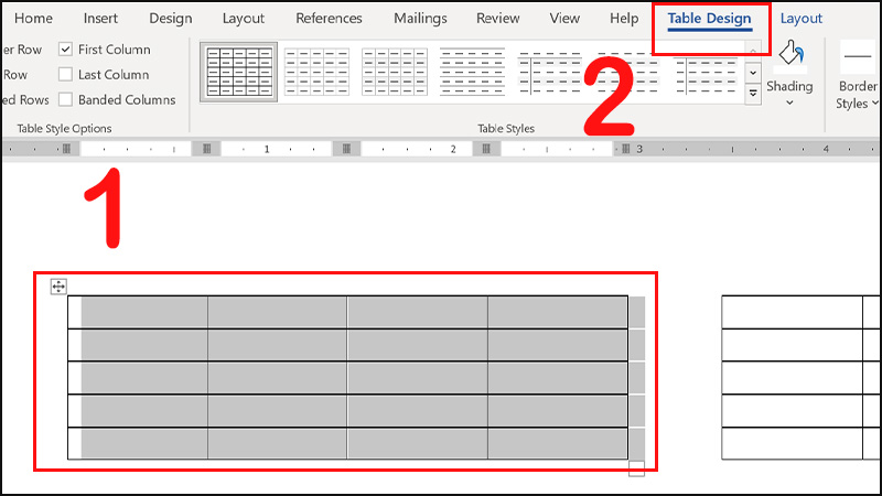 Bôi đen hết bảng và chọn tab Table Design