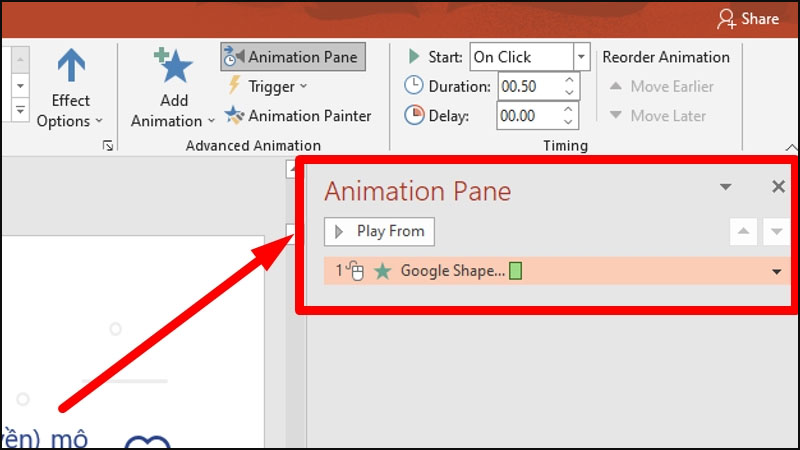 Chọn Animation Pane để thay đổi đổi thứ tự