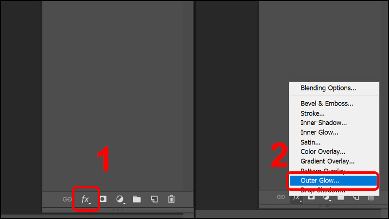Nhấn vào biểu tượng fx và chọn Outer Glow...