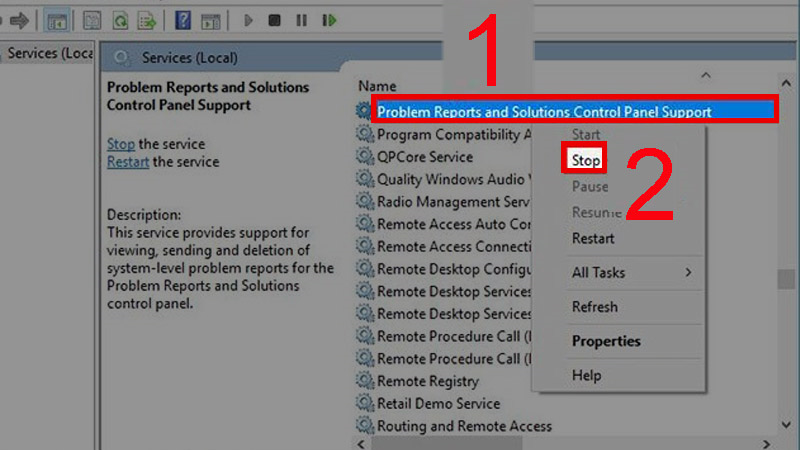 Vô hiệu hóa Problem Reports Control Panel Support 