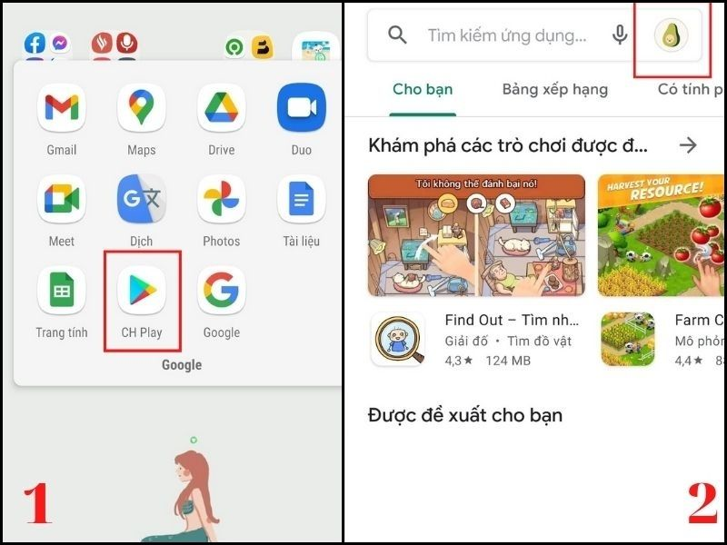 Nhấn chọn vào Ch Play