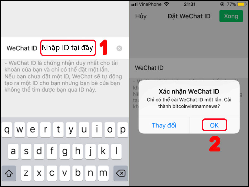 Nhập ID WeChat và xác nhận