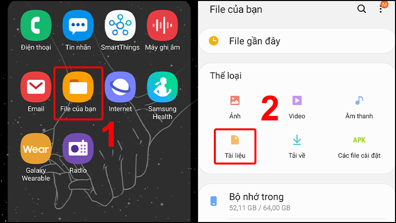 Nhấn vào File của bạn và chọn Tài liệu