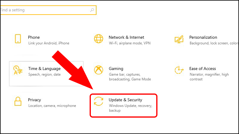 Chọn Update & Security