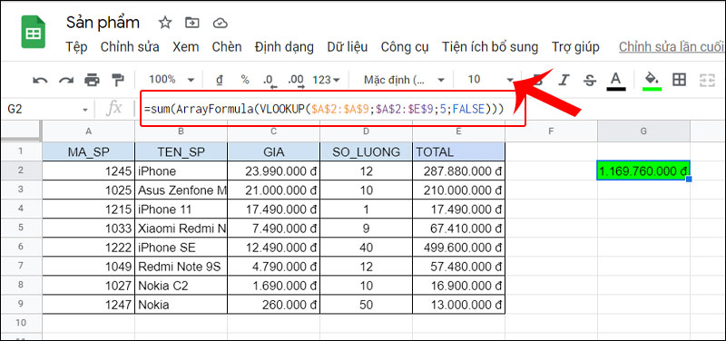 Kết hợp với hàm SUM