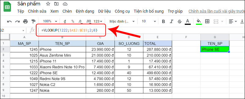 Ví dụ hàm VLOOKUP