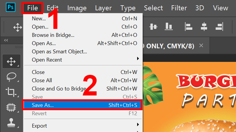 Chọn File và chọn Save As