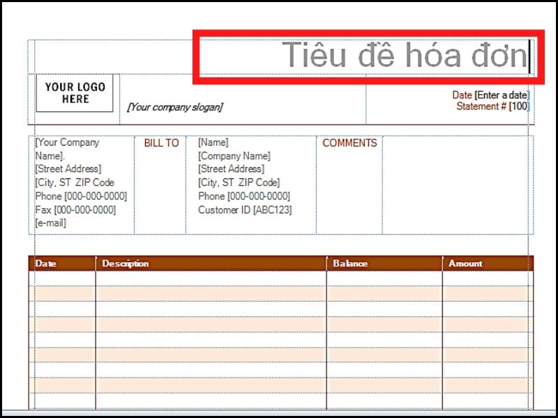 Khung tiêu đề hóa đơn