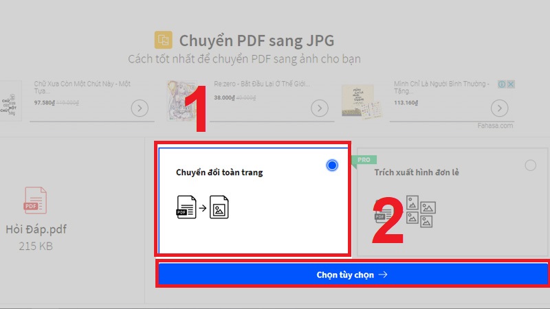 Chọn Chuyển đổi toàn trang và nhấn Chọn tùy chọn