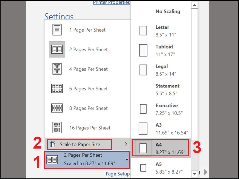 Đặt scale khổ giấy là A4