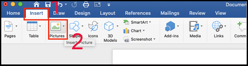 Chọn Insert rồi chọn Pictures