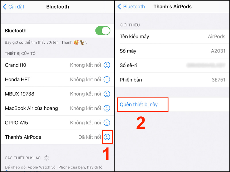 Kết nối Bluetooth lại với AirPods