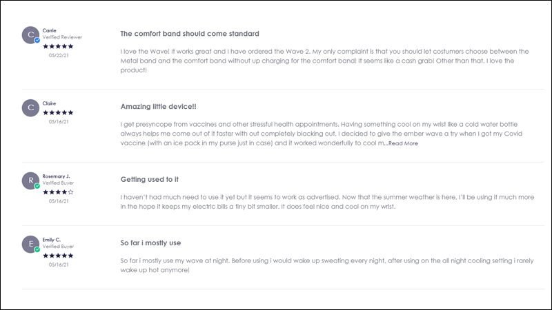 Một số phản hồi về Embr Wave trên trang web chính thức của sản phẩm