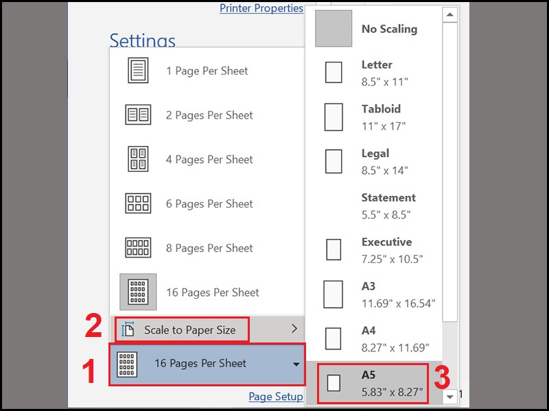 Đặt scale khổ giấy là A5