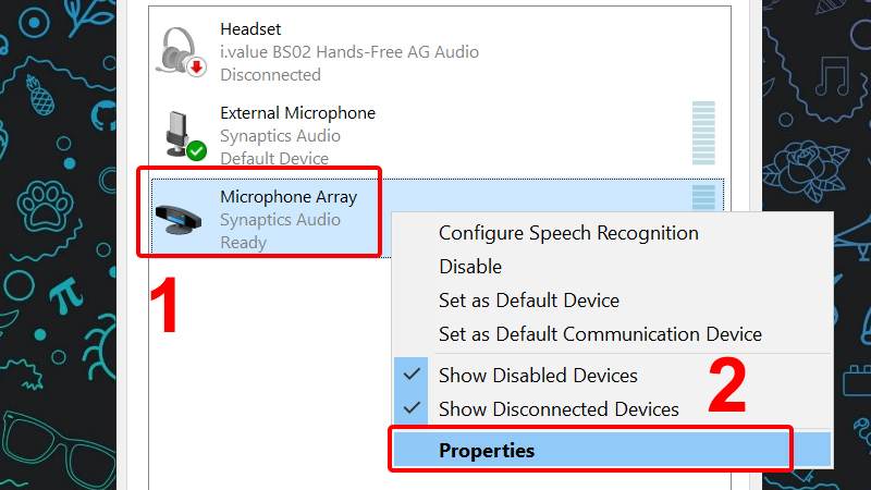 Click chuột phải vào Microphone và chọn Properties