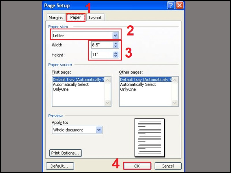 Chọn khổ A6 trên Word 2003