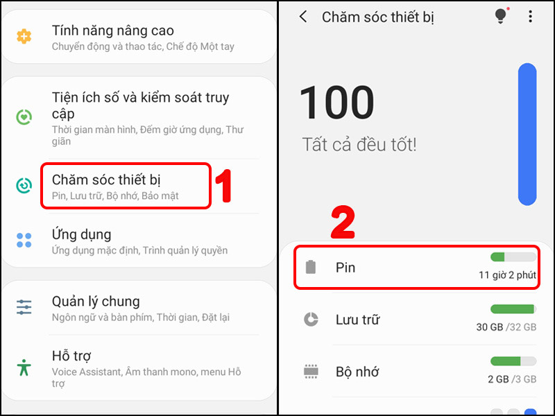 Kiểm tra pin trên điện thoại