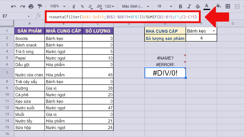 Lỗi #DIV/0!