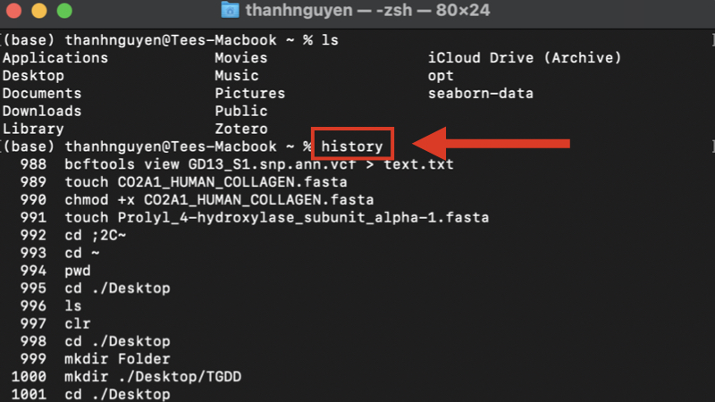 Lệnh history trên macOS