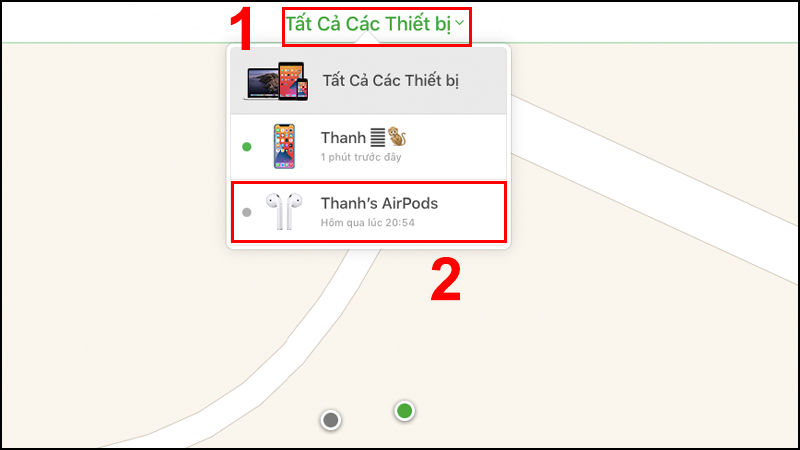 Nhấn vào để xem vị trí AirPods
