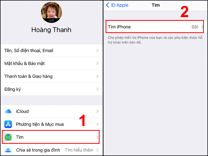 Bật Tìm iPhone