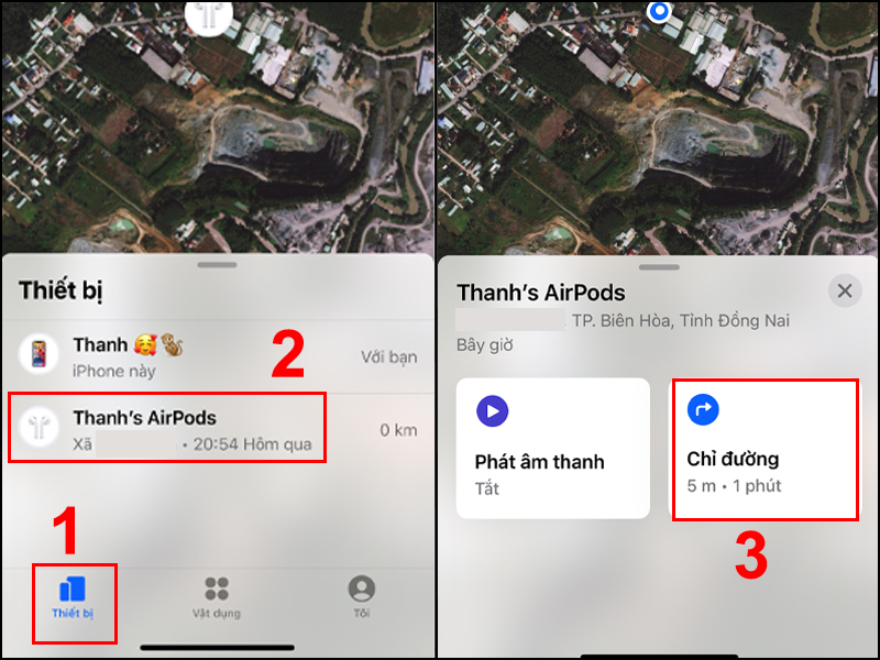 Vị trí của AirPods trên bản đồ 