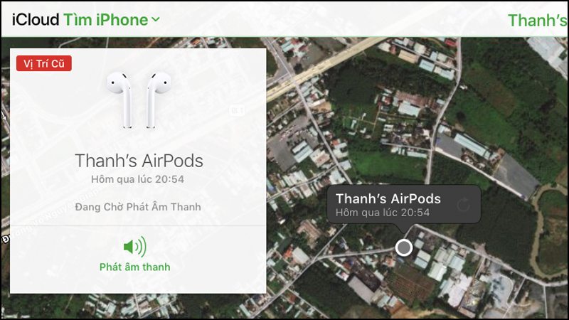 Vị trí AirPods trên bản đồ 